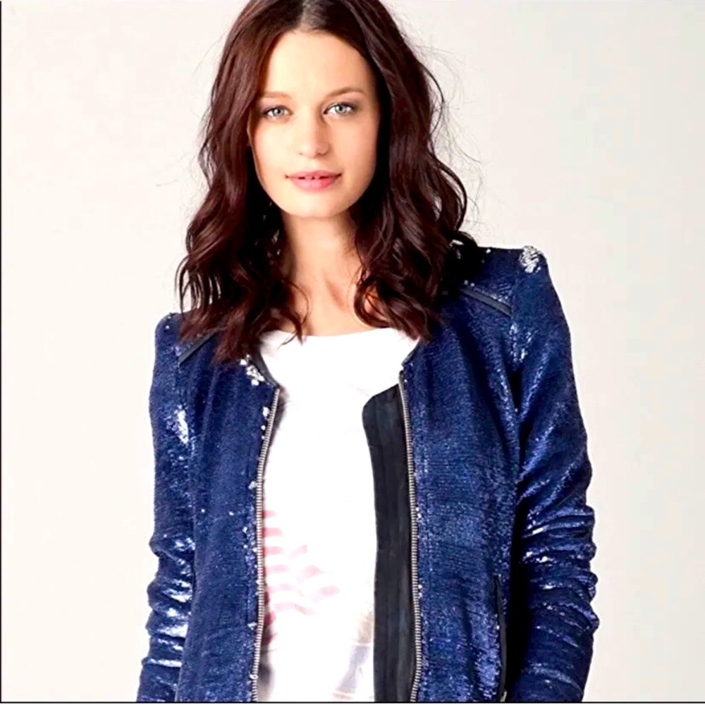 ***SOLD*** IRO Dylan sequined embellished Blue Jacket Size 1 US 6
